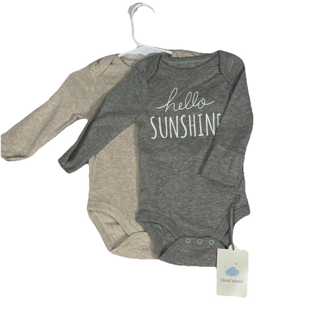 Baby 2-Pk Long‎ Sleeve Bodysuit HELLO SUNSHINE 3-6 M Cloud Island New